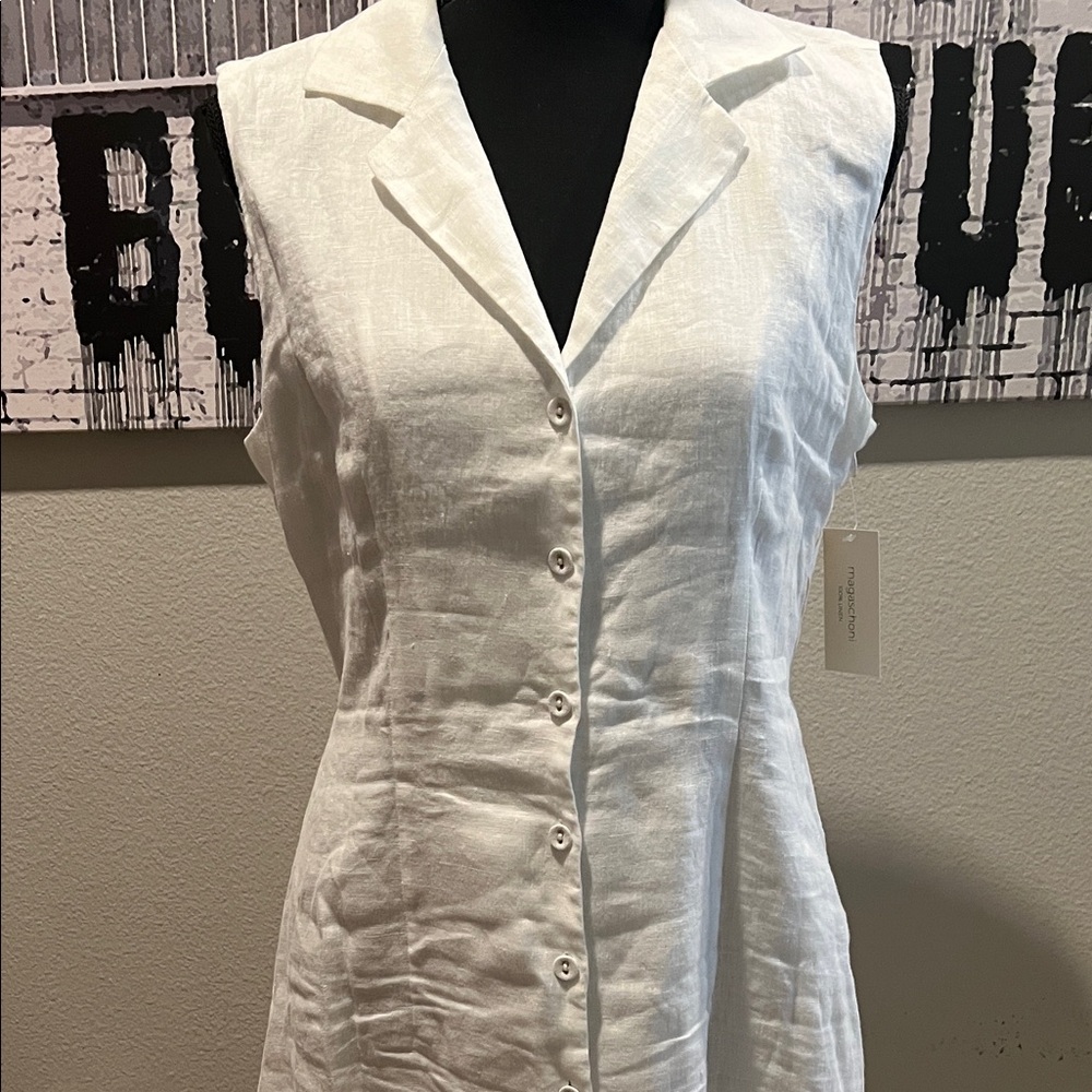 Magaschoni White Button-Down Linen Maxi Dress - Picture 2 of 7